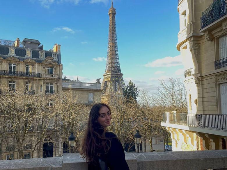 Penn State Abington (near Philadelphia) student in front of Eiffel Tower 